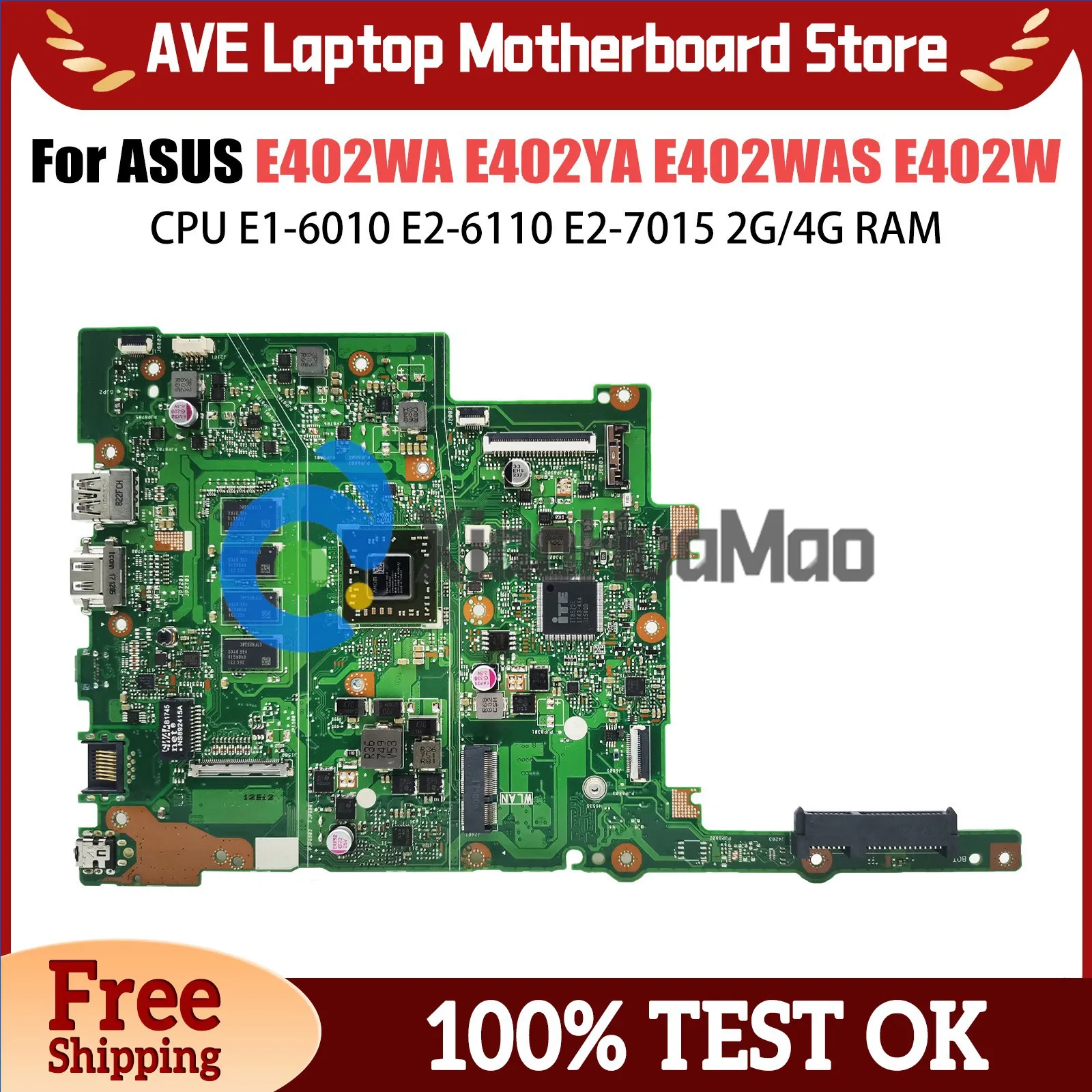 

Laptop Motherboard For ASUS VivoBook E402YA E402W E402WAS Computer Mainboard E1-6010 E2-6110 E2-7015 2G 4G RAM 0G 32G 64G SSD