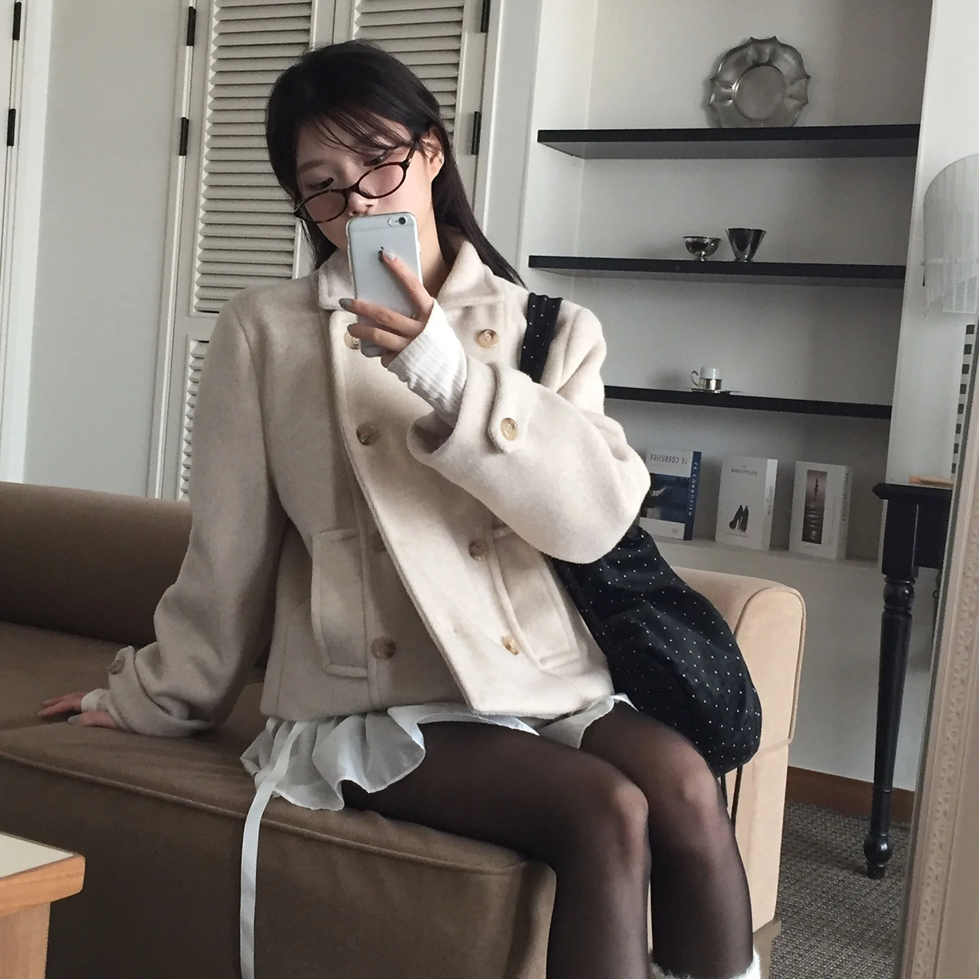 Wein الإناث الأعلى الكورية INS الرجعية كلية نمط اليابانية فتاة متوهج مزدوجة الصدر الحشو الصوف السترة معطف للنساء سترة #2