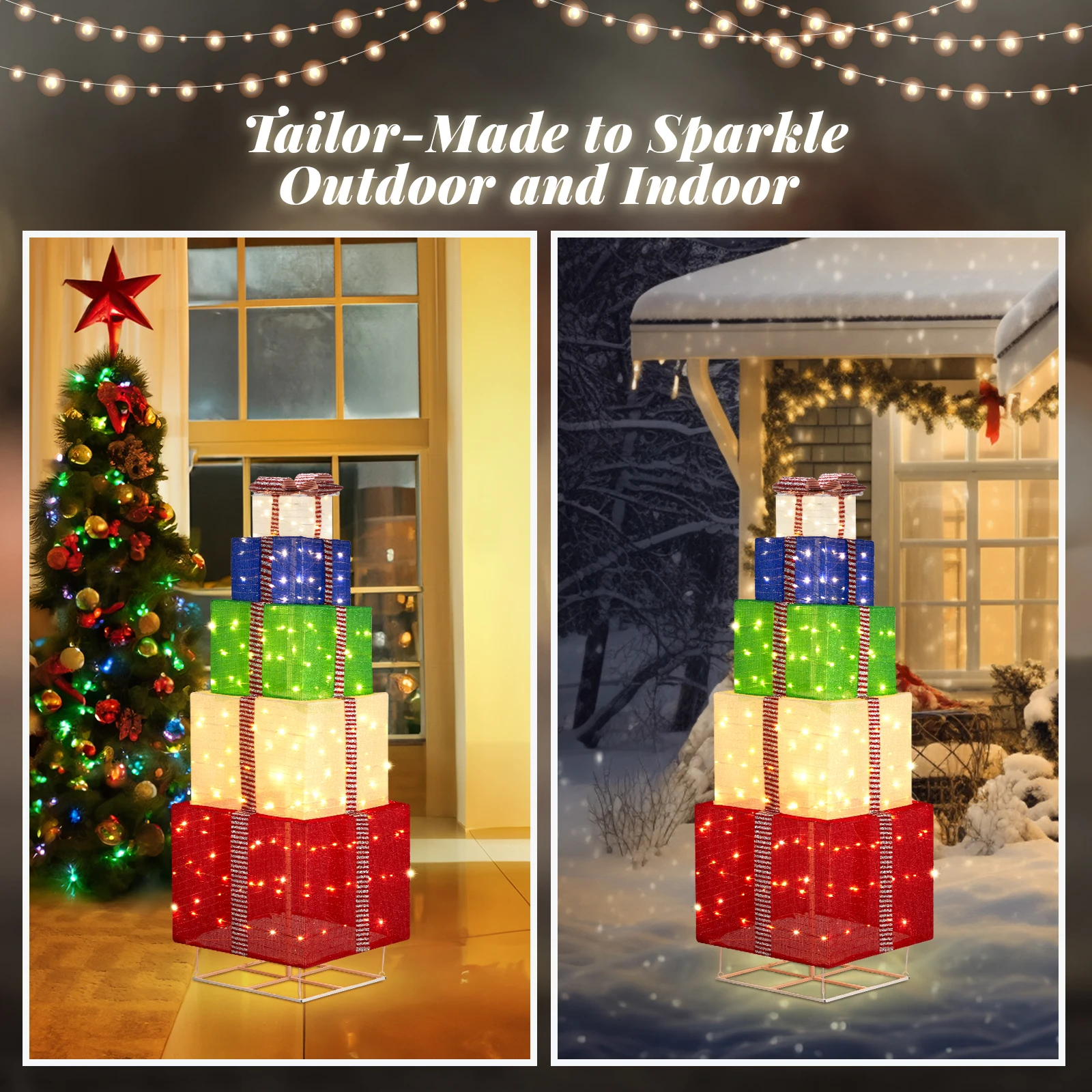 60*60*180cm color 5-layer gift box Telescopic warm white light Spring onion cloth 30V 6W Christmas lighting gift box