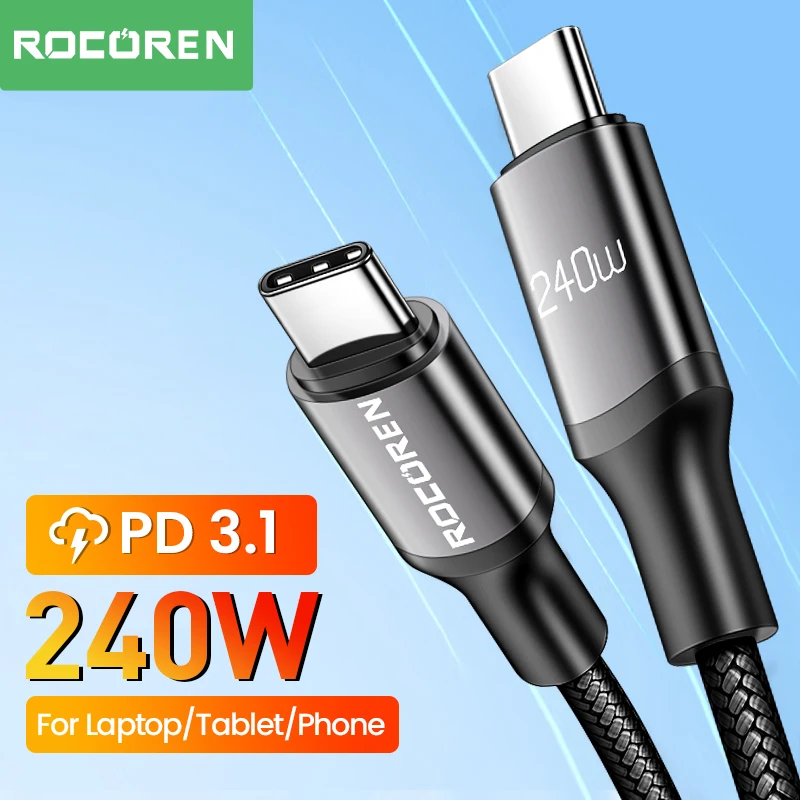 Rocoren 240W USB C To USB Type C Cable PD 3.1 100W Fast Charging Charger Cable For MacBook Pro Laptop Xiaomi 48V 5A Wire Cord 2m