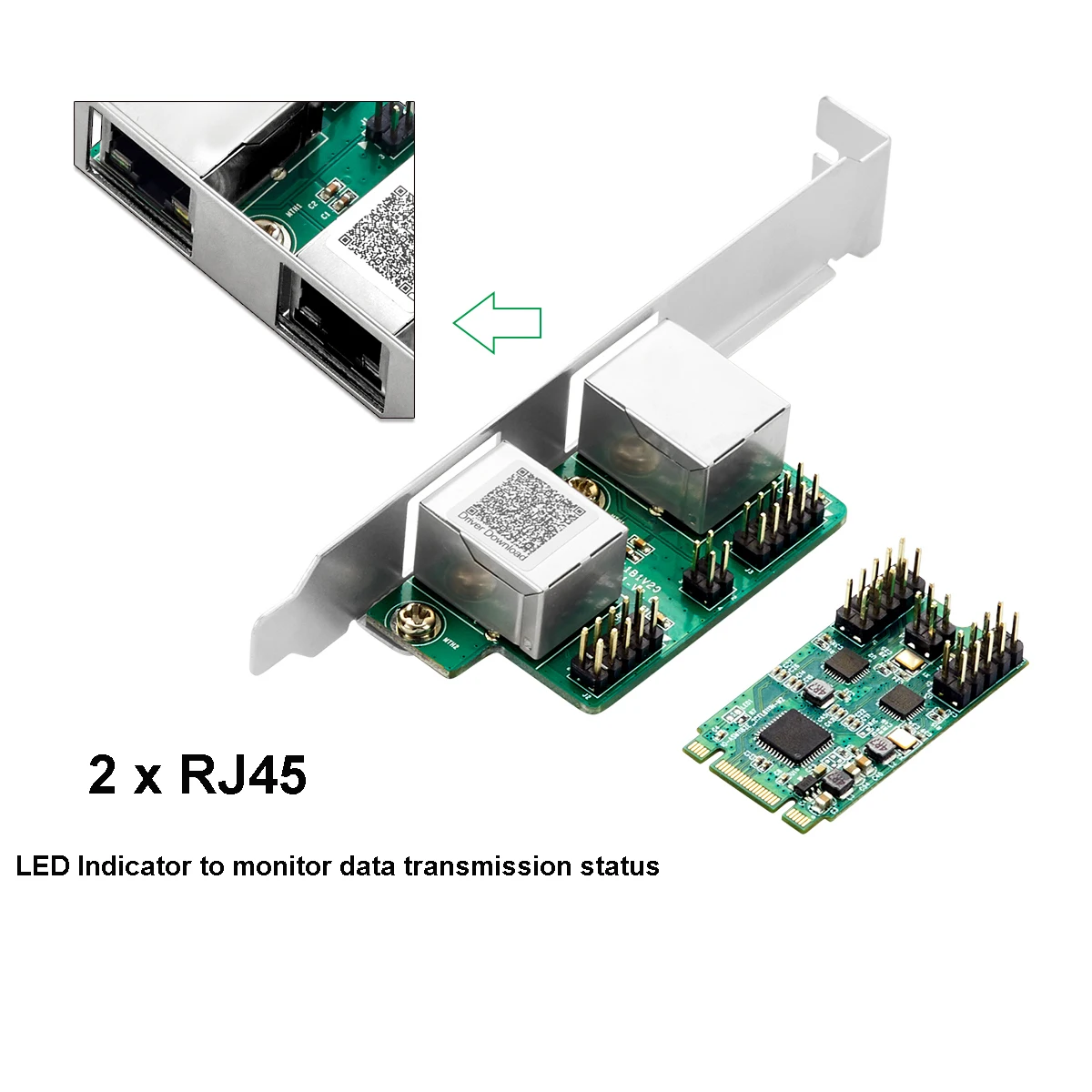 IOCREST M.2 (B/M Key) PCI-e Interface Dual Port Gigabit Ethernet Modules 1000Mbps 1G Nic Network Card RealTek RT8111H Chipset