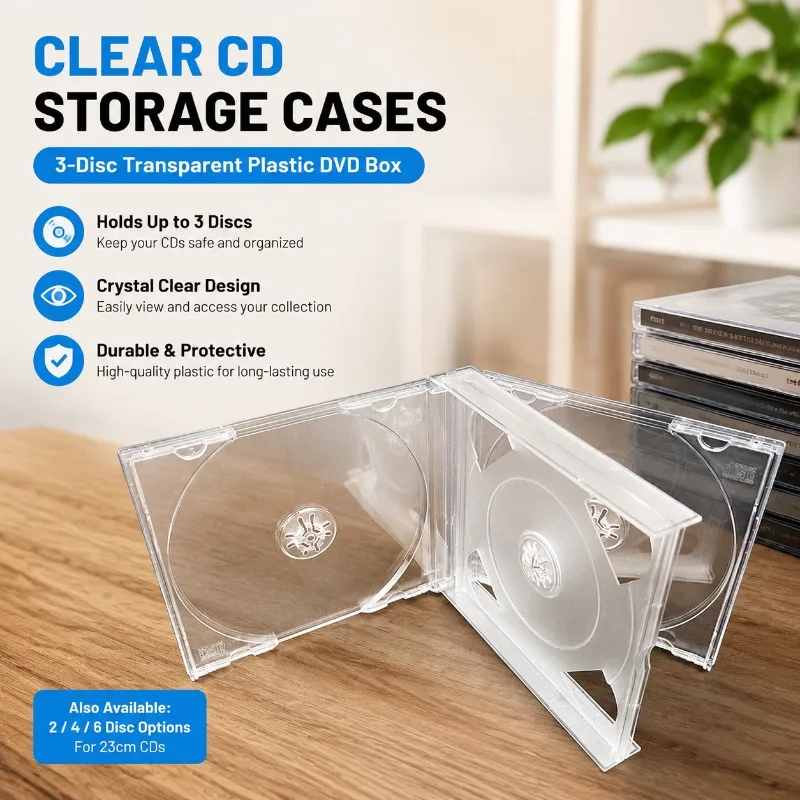 Transparent Plastic CD DVD Case 2 4 6 Disc Capacity Clear Optical Disc Storage Box Shockproof Plastic Disc Holder for Music