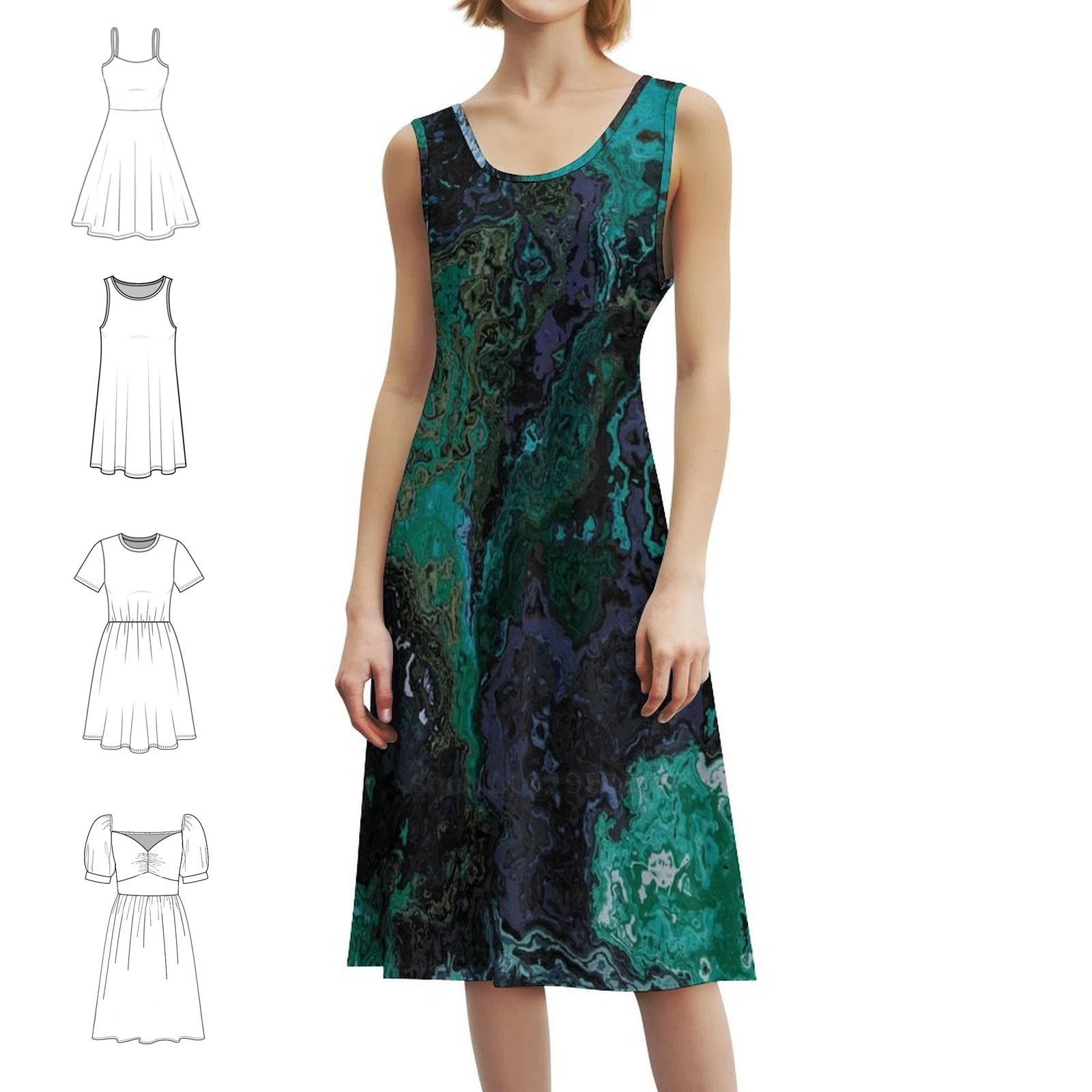 

Зеленый мрамор из малахита и морских волн, платье-халат с цветочным принтом для женщин, весна-лето, повседневное платье для вечеринки, художественная роспись