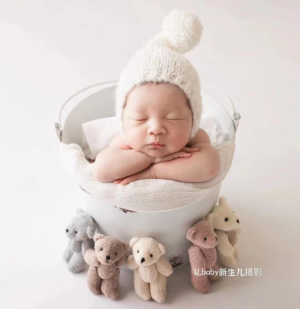 Newborn Photography Props Pompom Hat Knitted Baby Girl Boy Bobble Hat Fotoshooting Newborn Bonnet Baby Photography Accessories