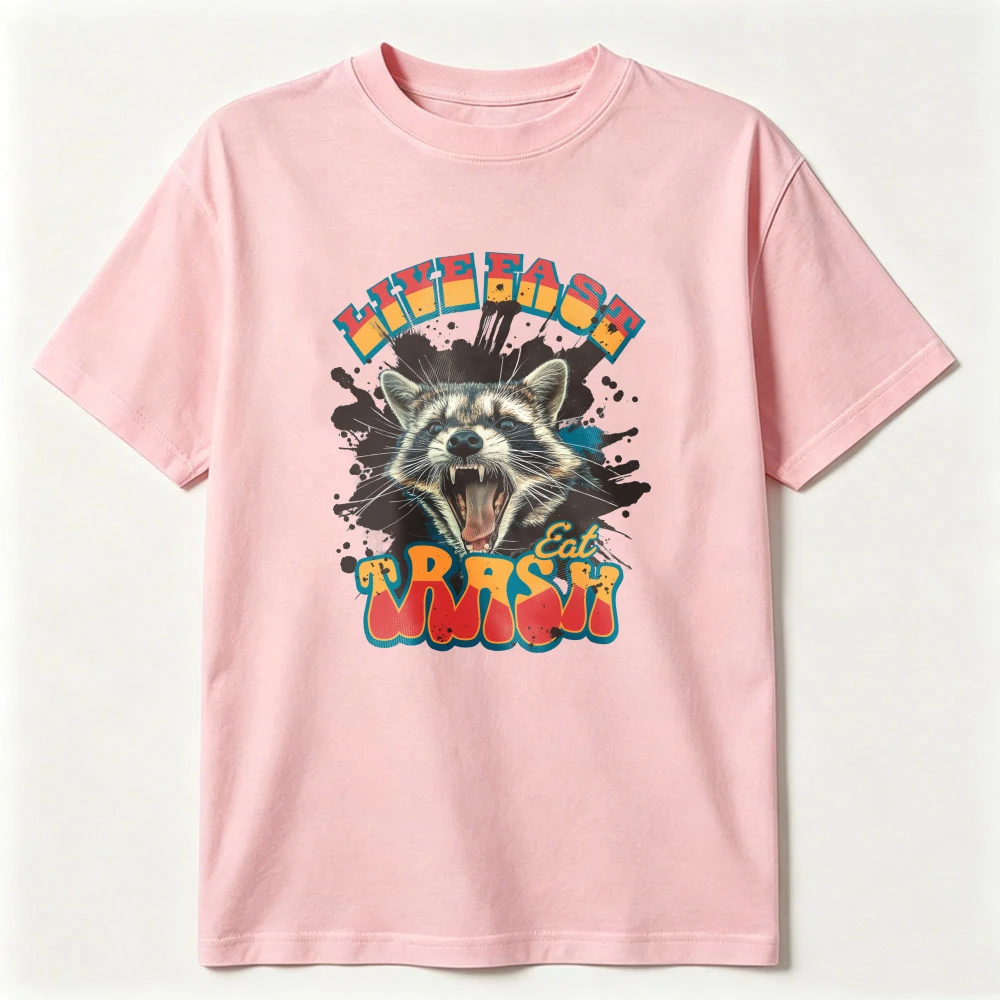 Retro Splash Raccoon Live Fast Eat Trash Graphic T Shirt Women Vintage Grunge Animal Print Tee Y2K Streetwear Cotton Unisex Tops