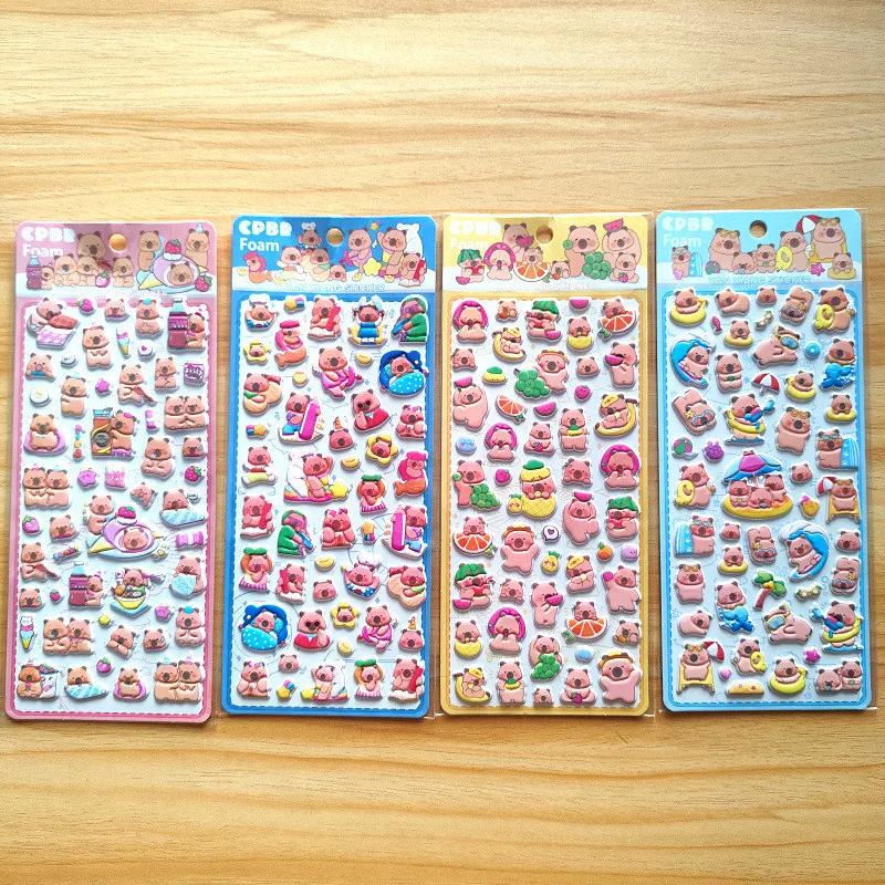 4 шт. Kawaii супер милые капибары кубики и медведи детские наклейки из пенопласта с героями мультфильмов-мягкий очаровательный декор BulingBulingStickers Store