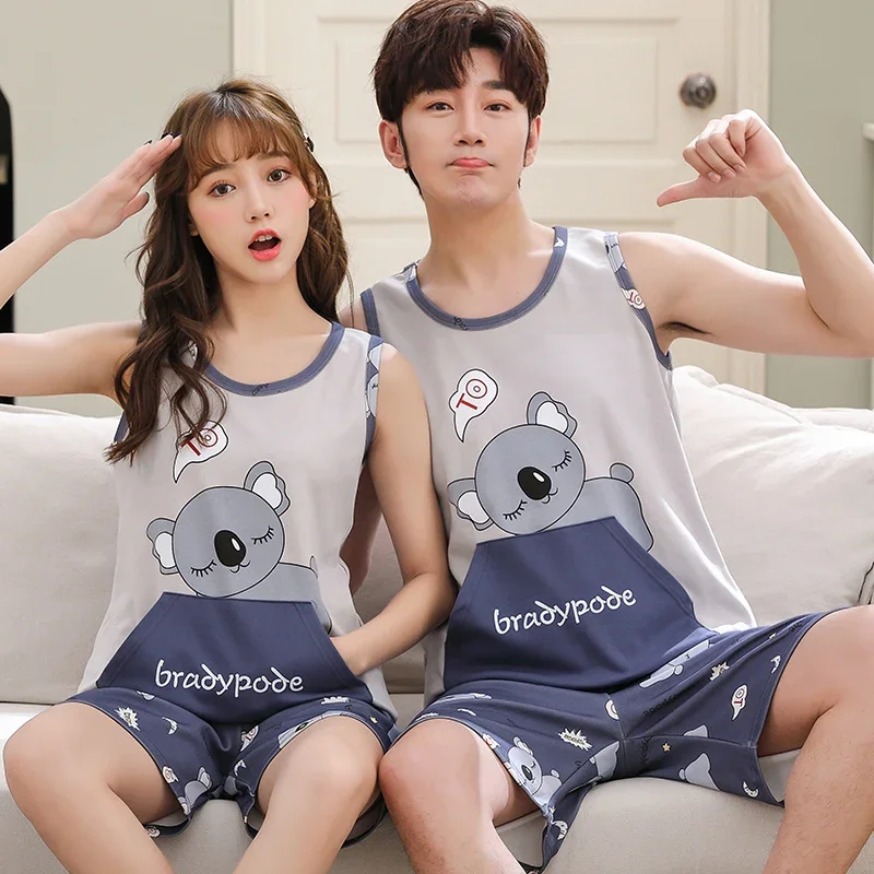 Men Pajama Sets Couple Clothing Sleepwear Summer Korean Fashion Lounge Baggy Teens Gentle Sleeveless Daily Temper Comfort Casual