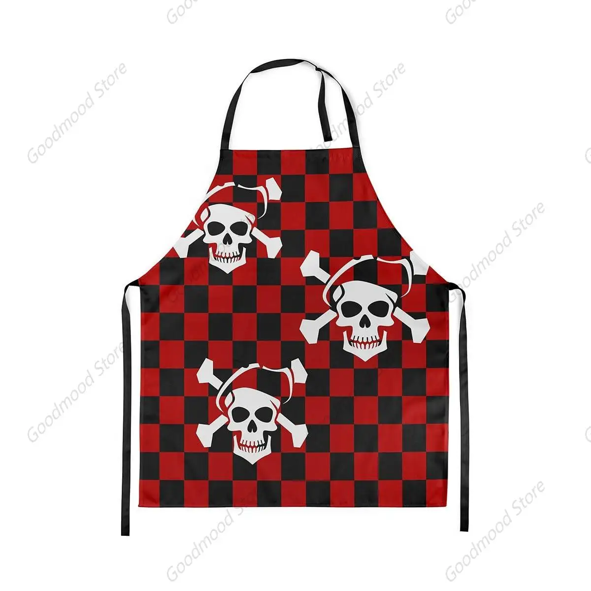 Pirate Captain Skull Apron Black and Red Checkered Chef Apron Skeleton Kitchen Apron Oil Proof,Abstract Style Cooking Apron