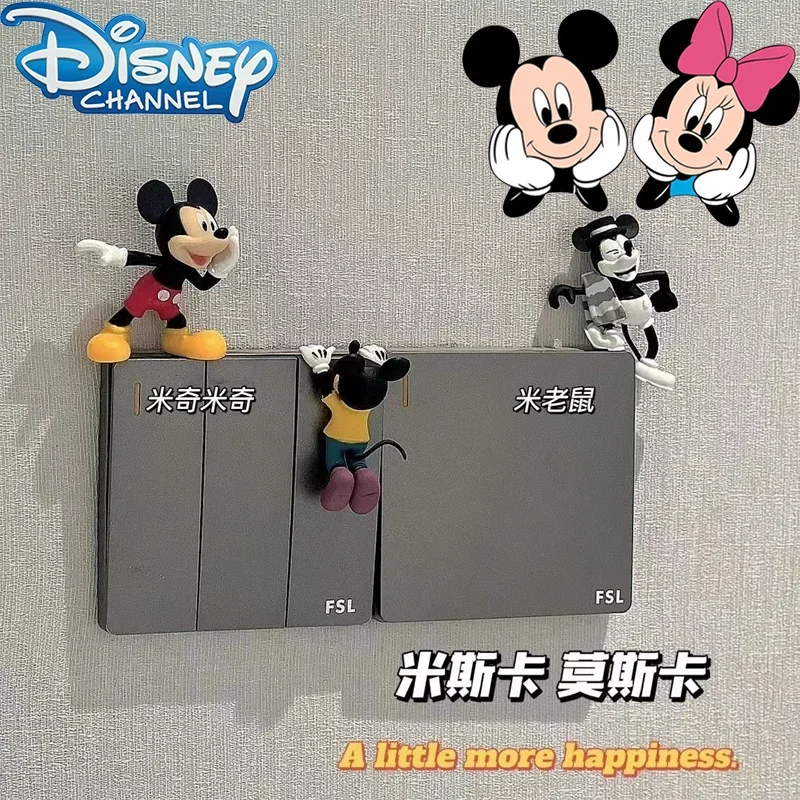 

3Pcs Disney Mickey Mouse Wall Sticker Socket Ornament Decoration Cartoon Multifunctional Home Living Room Decoration Toy Figures