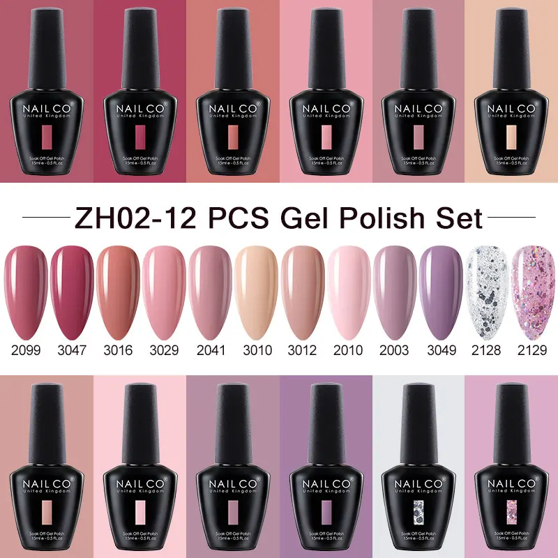 

NAILCO 12pcs/Set 15ml Gel Nail Polish High Saturation Color For Manicure Vernis Semi Permanent Nail Art Base Coat UV Nail Polish