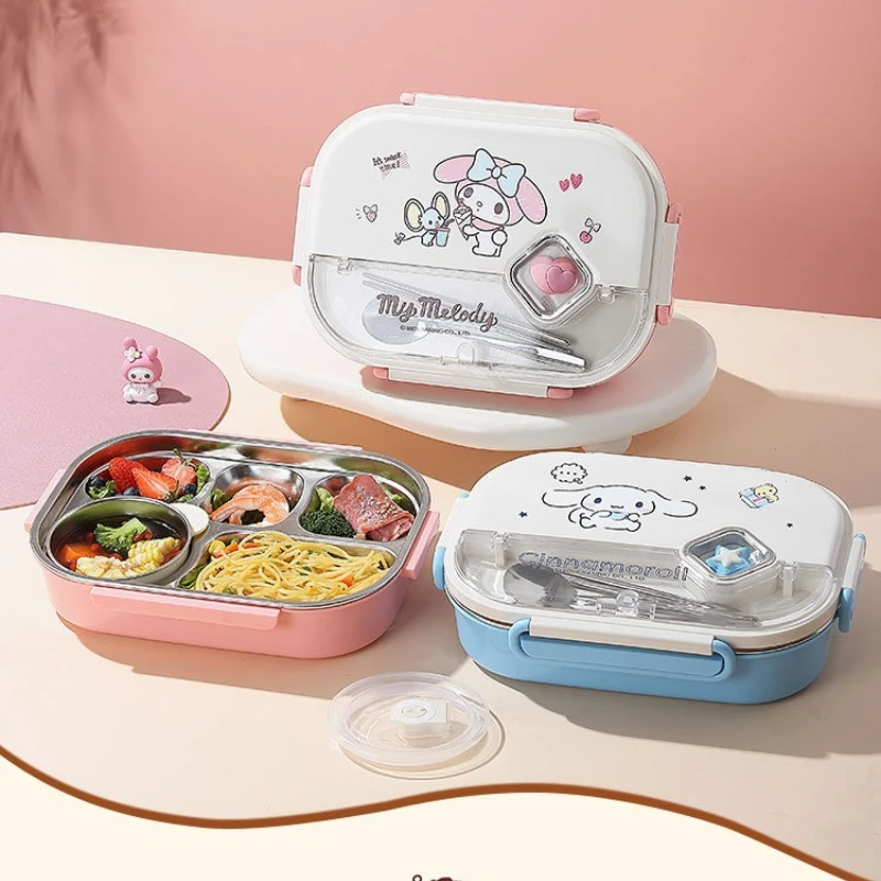 

Sanrio Hello Kitty Thermal Lunch Box SS316 4/5 Grid with Soup Bowl Anti-Scald Portable Bento Box Outdoor Student Lunch Box Gift