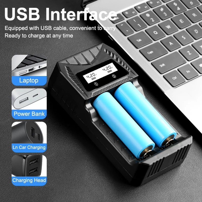 18650 Battery Charger 1/2/4 Slots Dual 18650 Charging 3.7V Rechargeable Lithium Battery USB Charger For 26650 21700 16340 14500