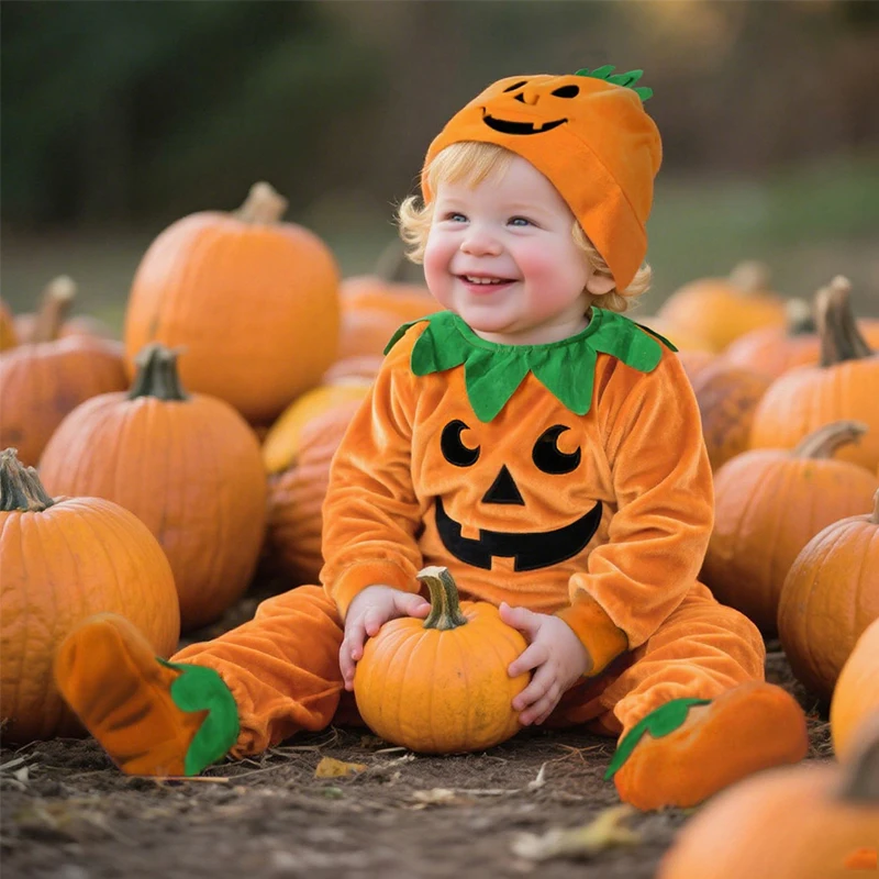 3-24M pumpkin Cosplay Baby Girls Boys Halloween Costume Sets Long Sleeve Cosplay jumpsuit for boys Carnival Party Clothes