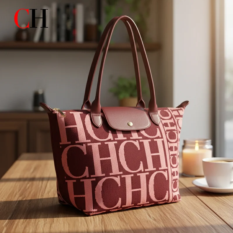 

CH Women Allover Letter Print Tote Bag With Top Handle Zipper Closure Business Vacation Shopping Commute