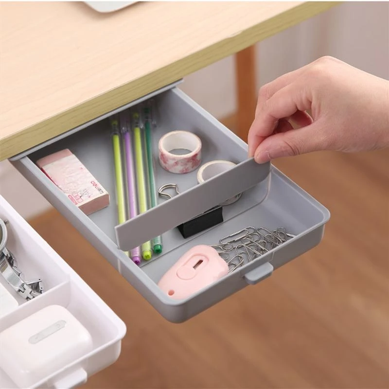 Self Stick Pencil Tray Desk Table Storage Drawer Kitchen Desk Organizer Storage Boxes Stand Self-adhesive Drawer Storage Box