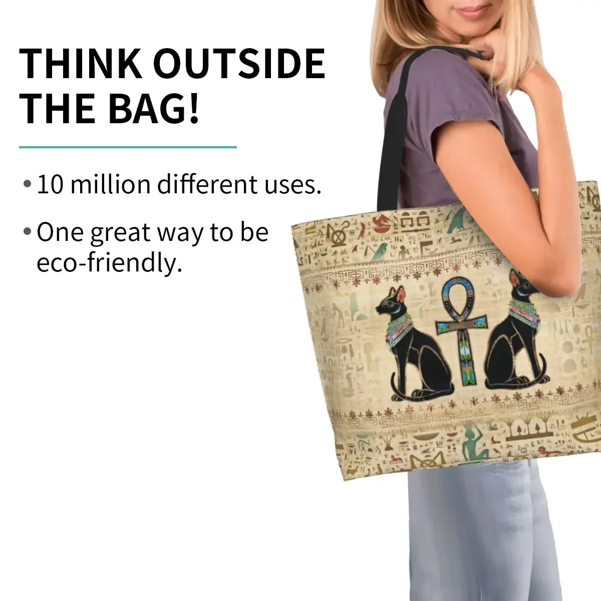 أكياس تسوق متقاطعة للقطط المصرية المطبوعة بشكل مضحك وحقائب كتف متينة من القماش للمتسوقين في مصر القديمة