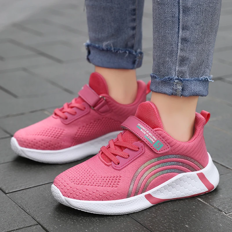 Spring Autumn Kids Girls Casual Shoes Child Breathable Mesh Sneakers Student's Anti-Slip Sport Walking Footwear Size 28-38