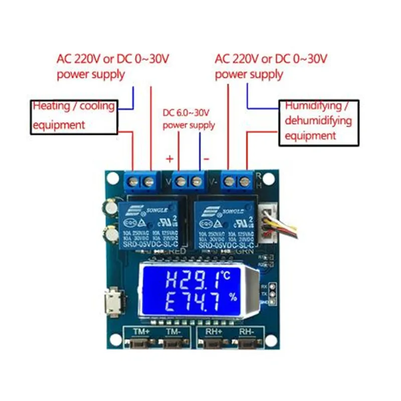 Imagem -06 - Umidade Controlador de Temperatura dc 12v Higrômetro Termômetro Termostato Humidistat Lcd Display Dígito Módulo de Relé Xy-tr01 Sht20