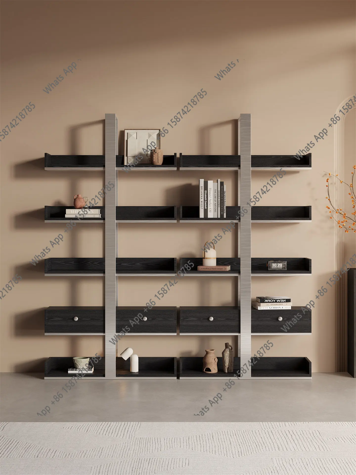 

AItalian Minimalist Bookshelf Whole Wall Bookcase Stainless Steel Light Luxury Floor Simple Modern Decoration Storage Bogu Shelf
