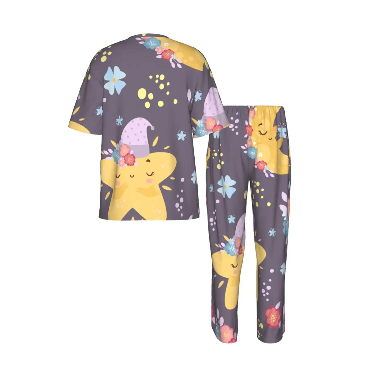 Men Pajamas Set Cute Moon Stars Short Sleeve Spring Summer Lounge Sleepwear Male Nightwear view 3