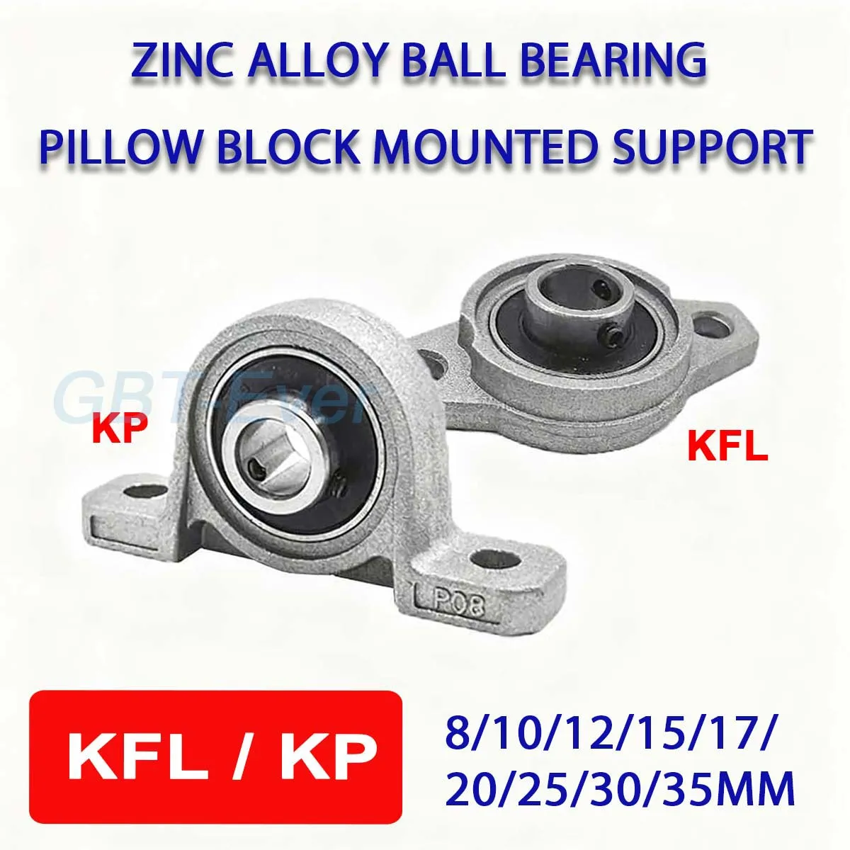 

1Pcs Zinc Alloy Dia 8 10 12 17 20 30mm Bore Ball Bearing Pillow Block Mounted Support KFL08 KFL004 KFL002 KP08 KP000 KP003 KP005