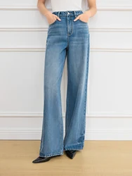 FSLE Retro Washed High Waist Straight Jeans for Women 2025 Spring New Commuting Slim Pants 25FS11165