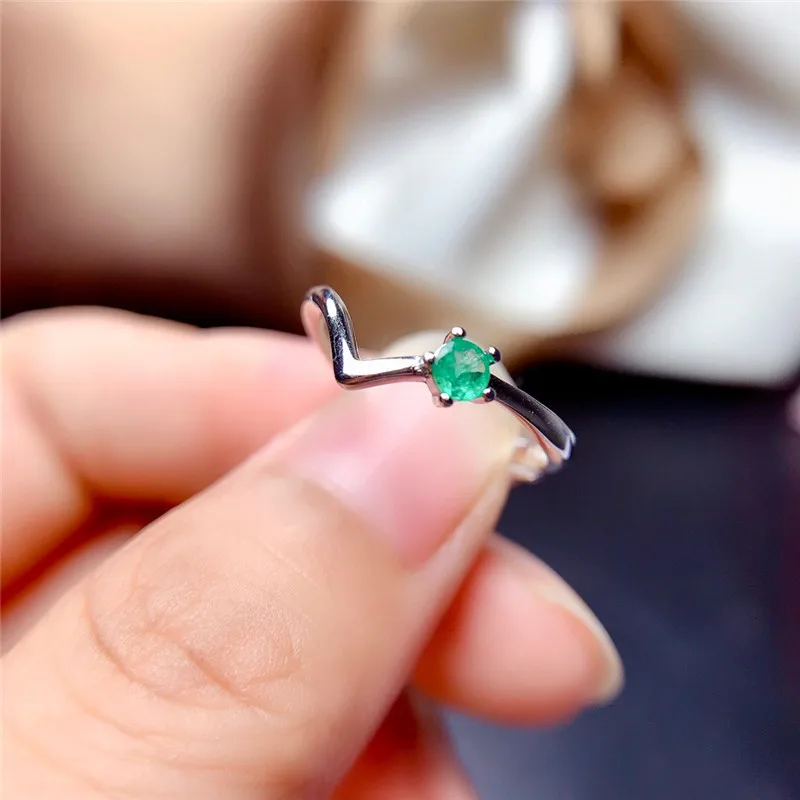 Natural Emerald Ring Round 3mm Green Genuine Gemstones for Girl Birthday Party Gift Real 925 Sterling Silver Fine Jewelry