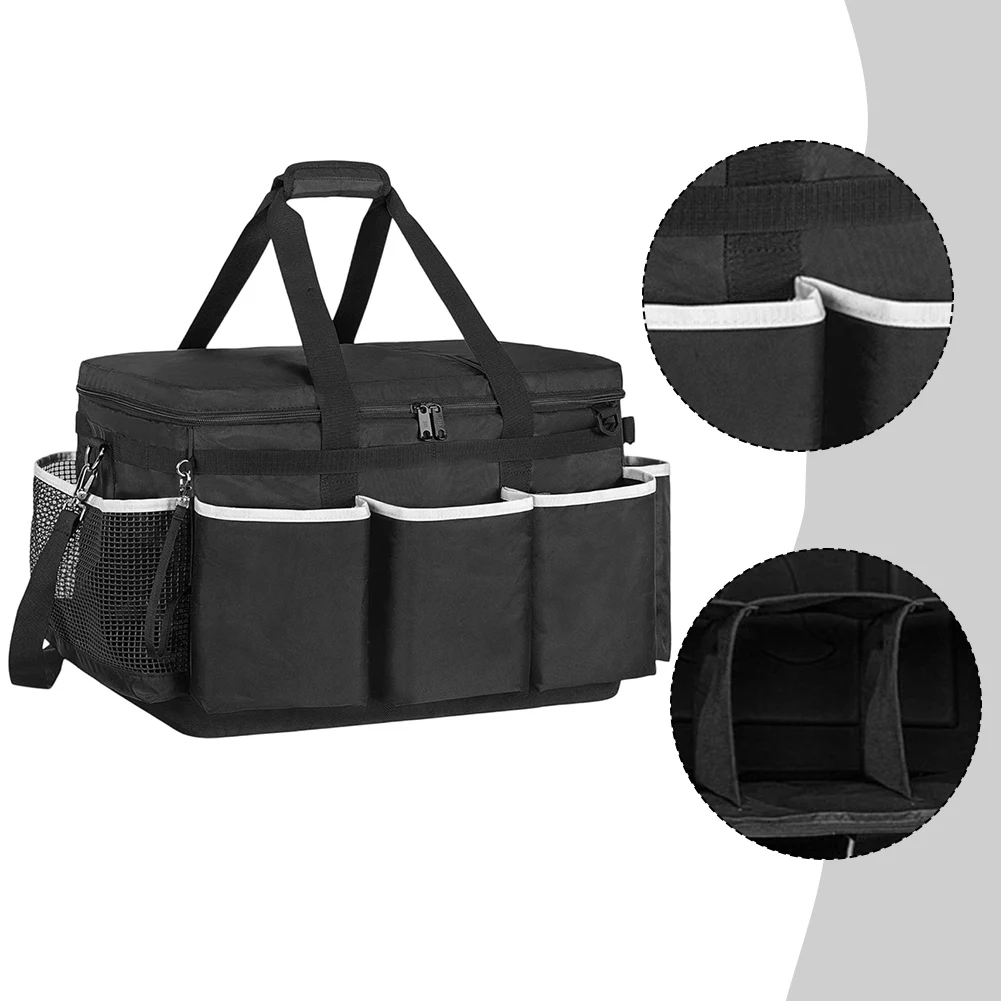 1pc Extra-Large Car Cleaning Auto Repair Tool Storage Bag 48.3x31.8x31.8cm Polyester Tools Tote Bag With Strap With Hard Bottom