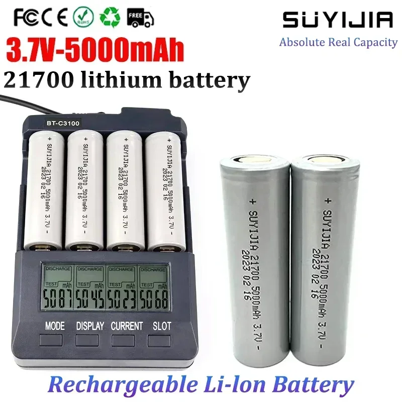 New 3.7V 21700 Rechargeable Lithium Battery 5000mAh 40A High Rate Lithium Battery Power Tool Electric Vehicle Solar LED System