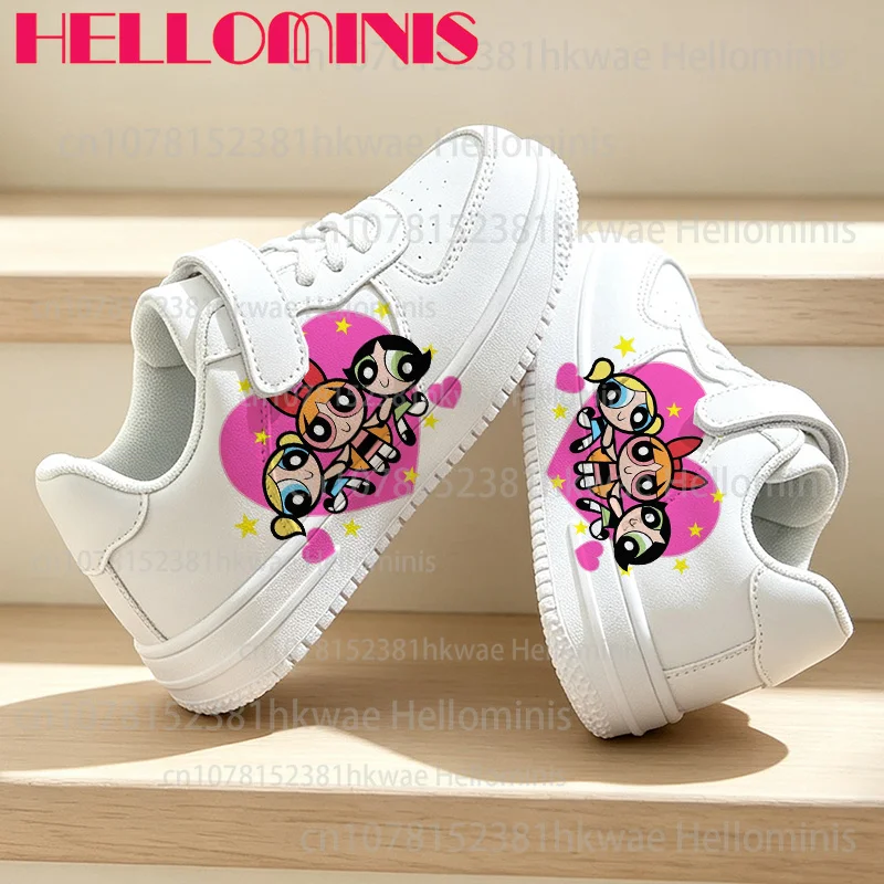 Kids White Sneakers Cute Cartoon Hero Girls Print PU Non Slip Lightweight Children Casual Board Shoes School Daily Footwear