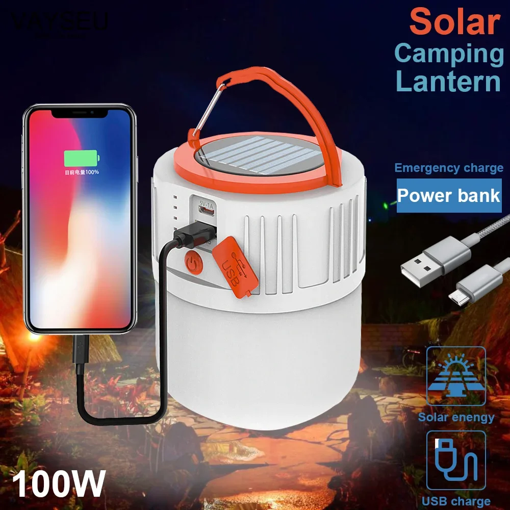 

Solar LED Emergency Light Camping Lamp Portable Rechargeable Battery Powered USB Lighting Home Tent Outdoor Bulb Lights