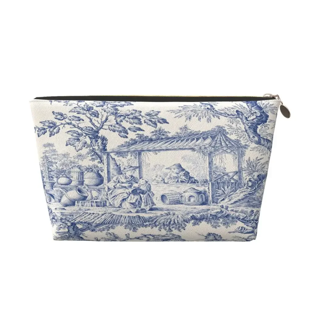 

2025 New Style Travel Vintage Classic French Toile De Jouy Navy Blue Motif Pattern Toiletry Bag Makeup Beauty Storage Dop