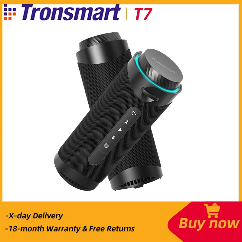 Tronsmart T7 Portable Speaker Bluetooth Speaker with Balanced Bass, IPX7 Waterproof,  LED Modes, for Outdoor