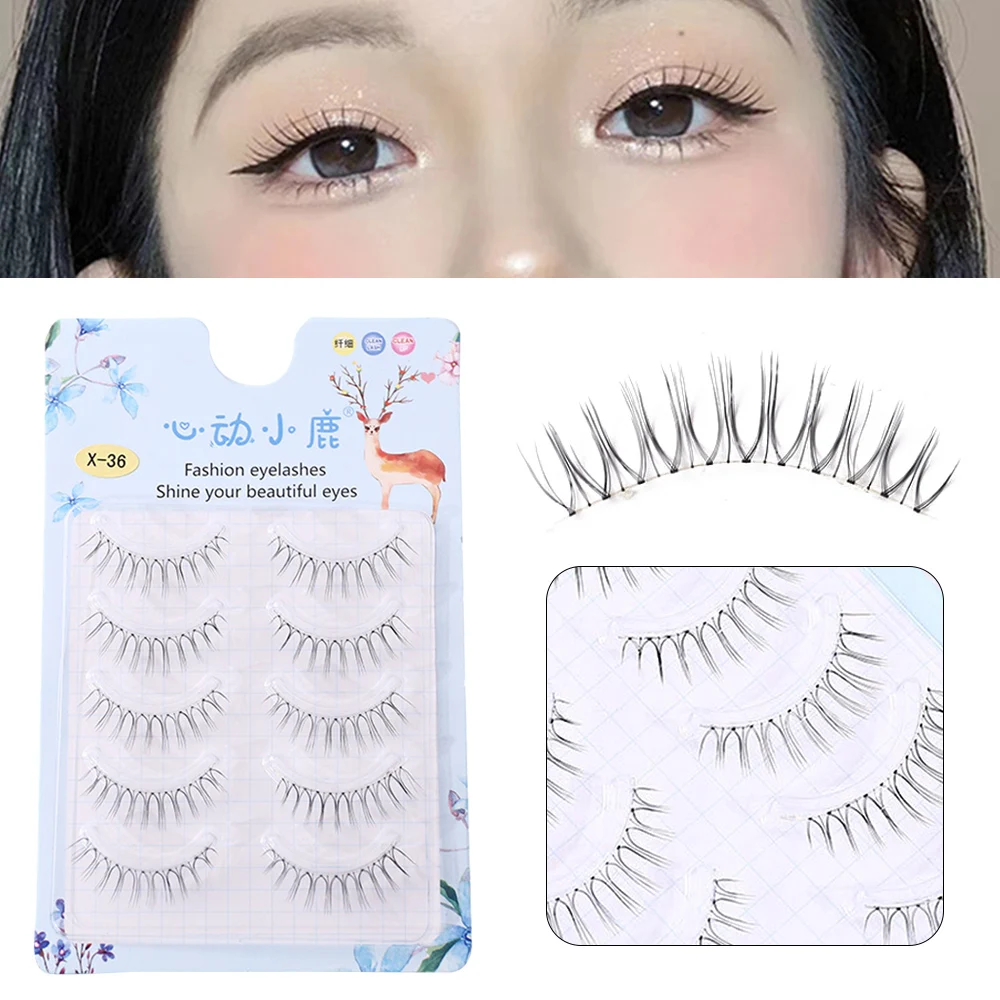 Korean False Eyelashes Clear Band U-shaped 3D Faux Mink Lashes Comic Eye Natural Wispy Reusable Lash Extension Fairy Grafting