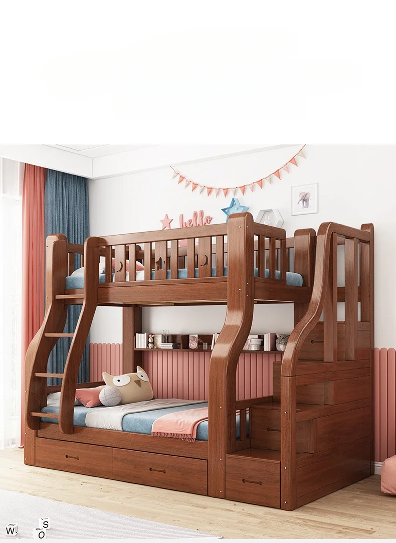 Solid wood bunk bed,two-storey boy and girl