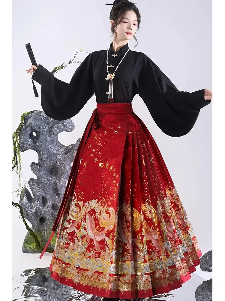 

Original Min Dynasty Style Tailed Skirt Women's Hanfu Skirt High Waist A-Line Polyester Fiber New Chinese Style