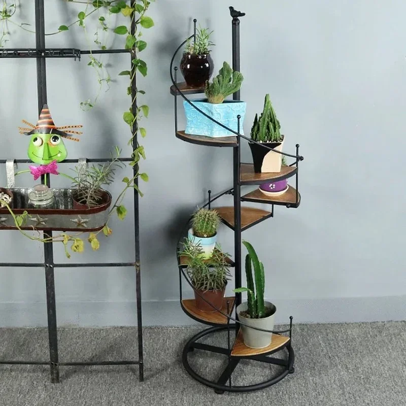 Modern Decorative Iron Plant Rack Stand Plants Succulent shelf 8 layer Stair shape Garden flower stand + wood plate  NJ71412