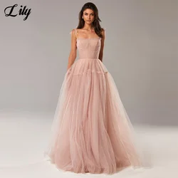 Lily Pink Prom Dresses Spaghetti Strap Celebrity Dresses Pleat Sweetheart Women's Evening Dress Net A Line Formal Gown 프롬 드레스