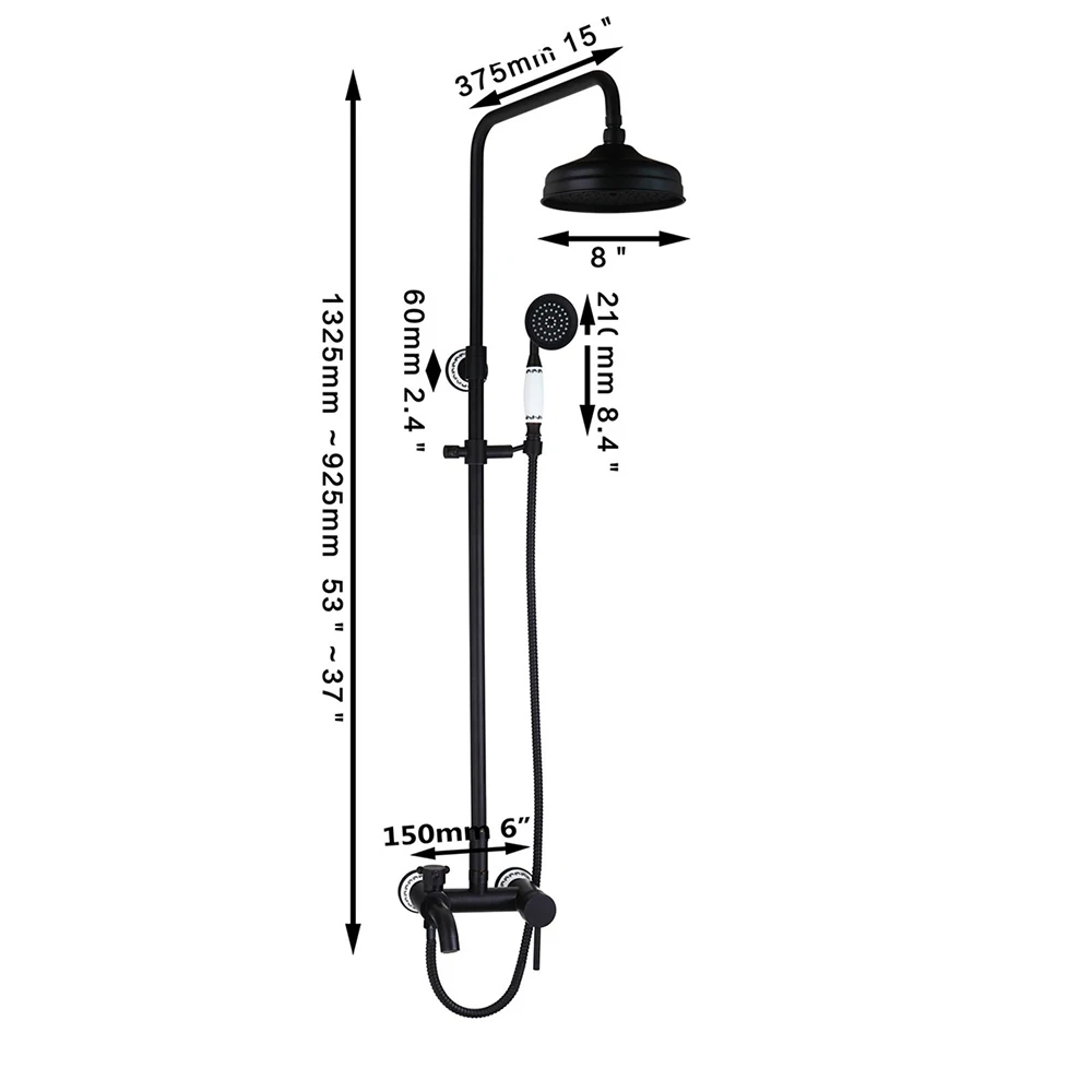 YANKSMART Vintage Black Bathroom Shower Faucet Control Valve Hand Sprayer 8\