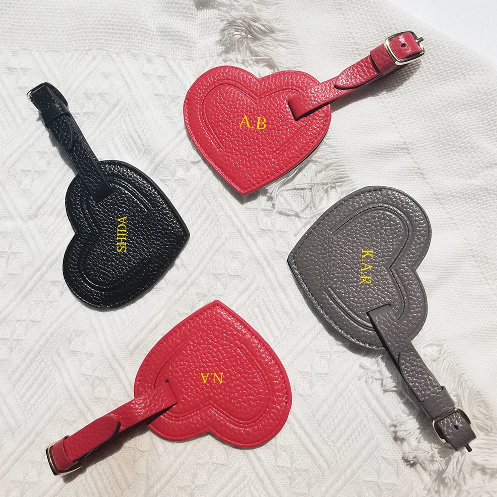 Gepäckanhänger mit individuellen Initialen für Reisen, echtes Leder, Herz, luxuriöses modisches Kofferetikett, Geschäftsreise, Adresse, Namenskartenhalter – Detail 10