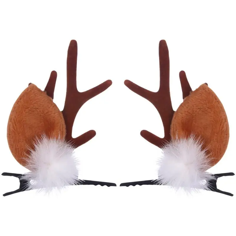 1Pair Christmas Reindeer Antlers Hair Clips Hairpins With Deer Horn Ears Christmas Hair Clips Accessories Cute Deer Headdresses