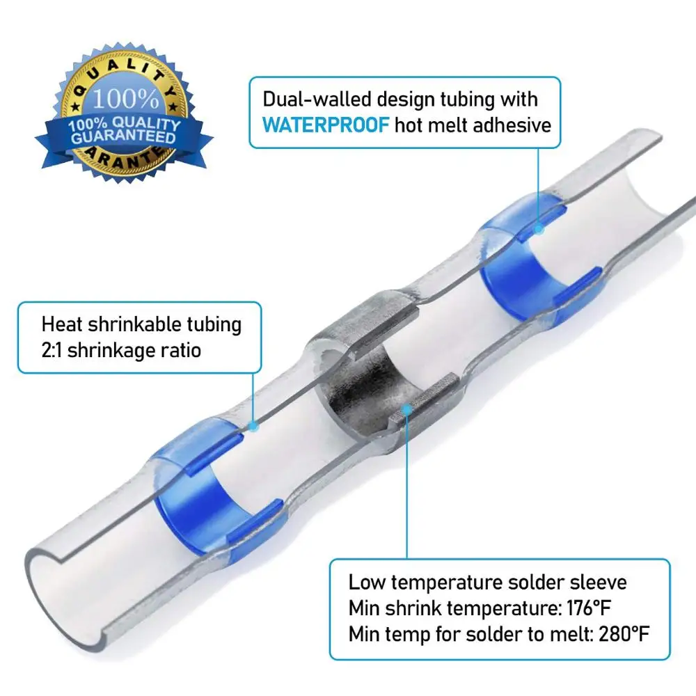 Conectores de alambre de sellado de soldadura, Kit de conectores aislados a tope de soldadura termorretráctiles, 50-1000 piezas