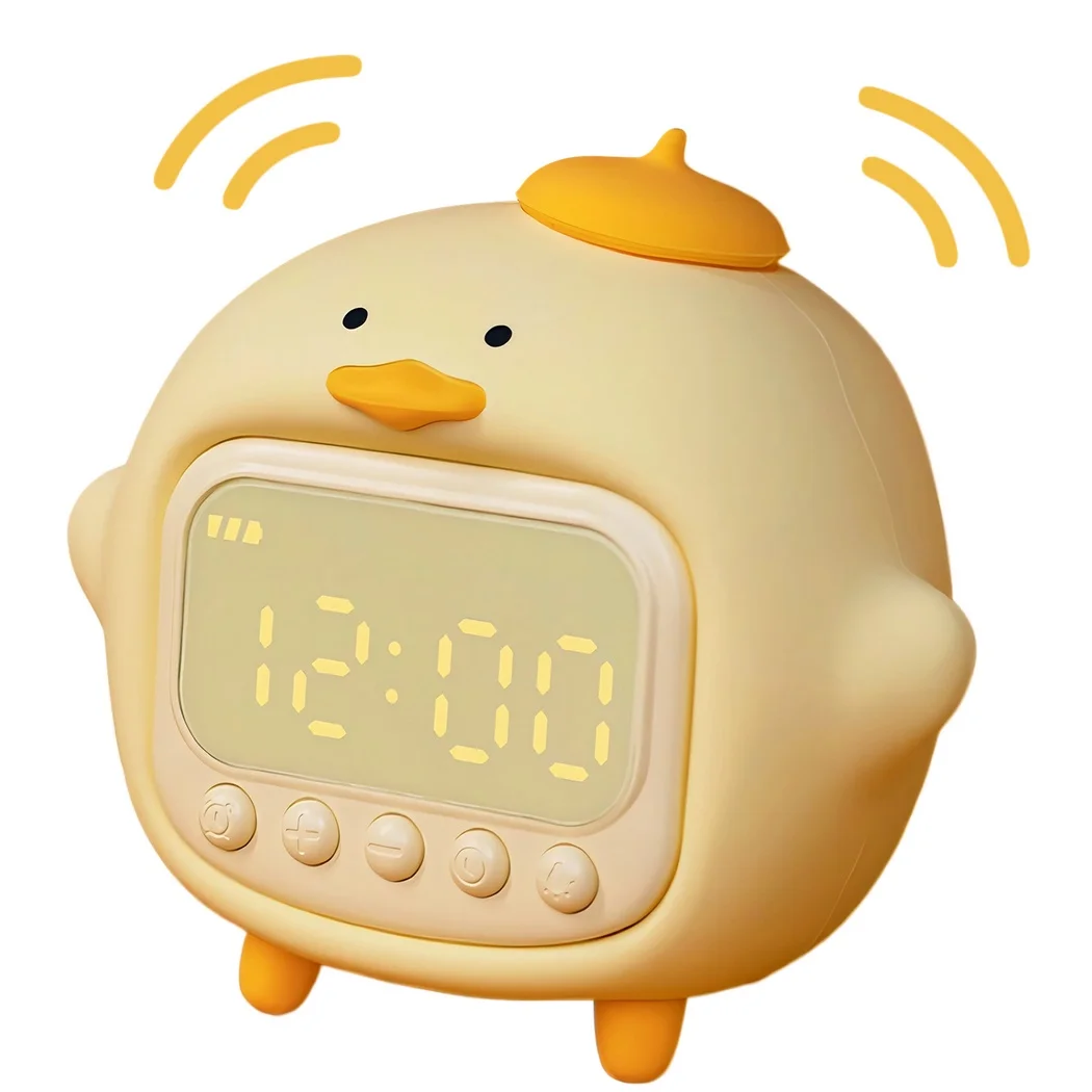 Cute Duck Alarm Clock Duck Alarm Soft Night Light Duck Alarm Brightness Silicone Rechargeable Portable Lamp Bedroom Room Decor