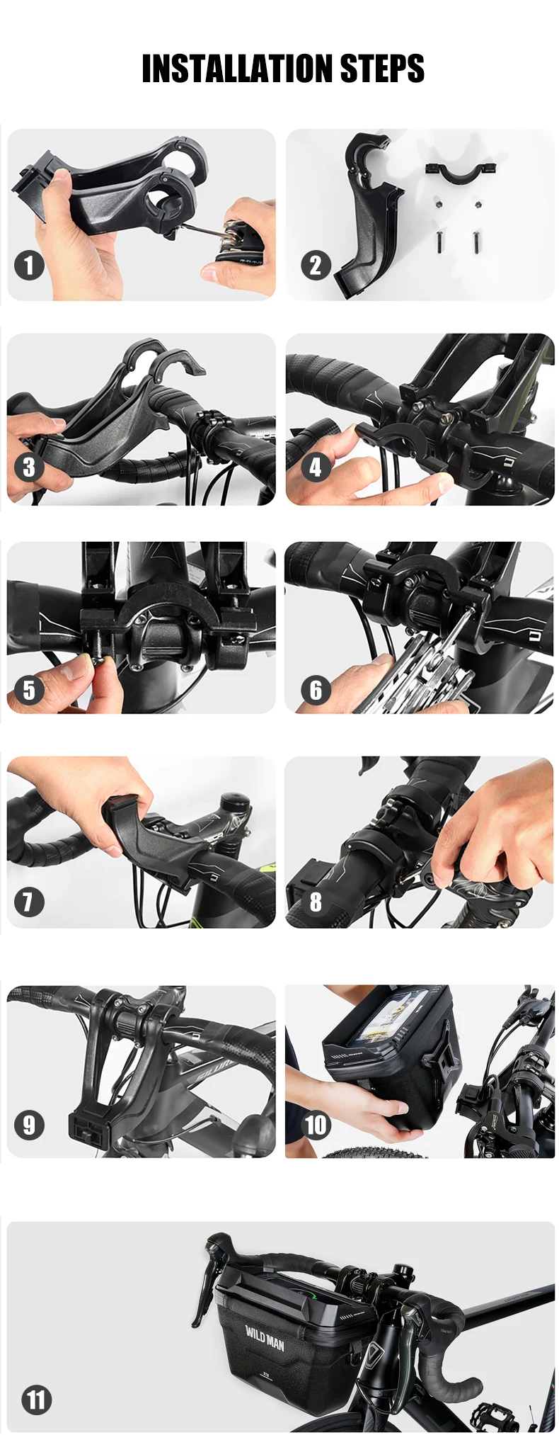 WILD MAN BBG106 Fahrrad Lenkertasche EVA Hartschale Touchscreen Handyfenster Regenschutz Schnellwechselhalterung für MTB und Rennrad – Detail 18