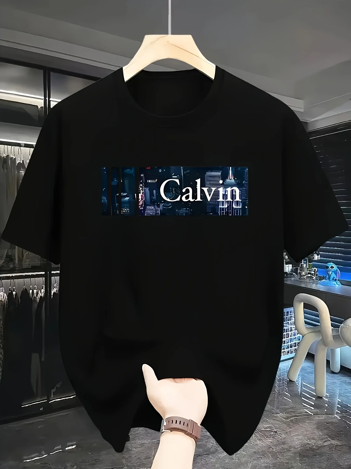 

Calvin Men's Stylish Black Casual Athletic T-Shirt - Soft Polyester, Round Neck, Short Sleeve, Machine Washable