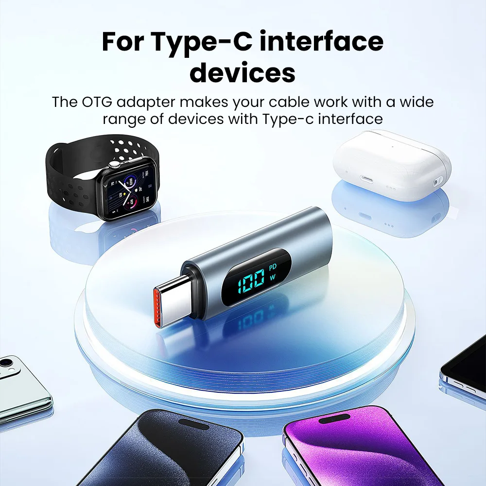 Elough Type c OTG Adapter 100W Digital Display USB Type C Male to Type C Female PD Fast Charging Convertor For iPhone 15 Xiaomi