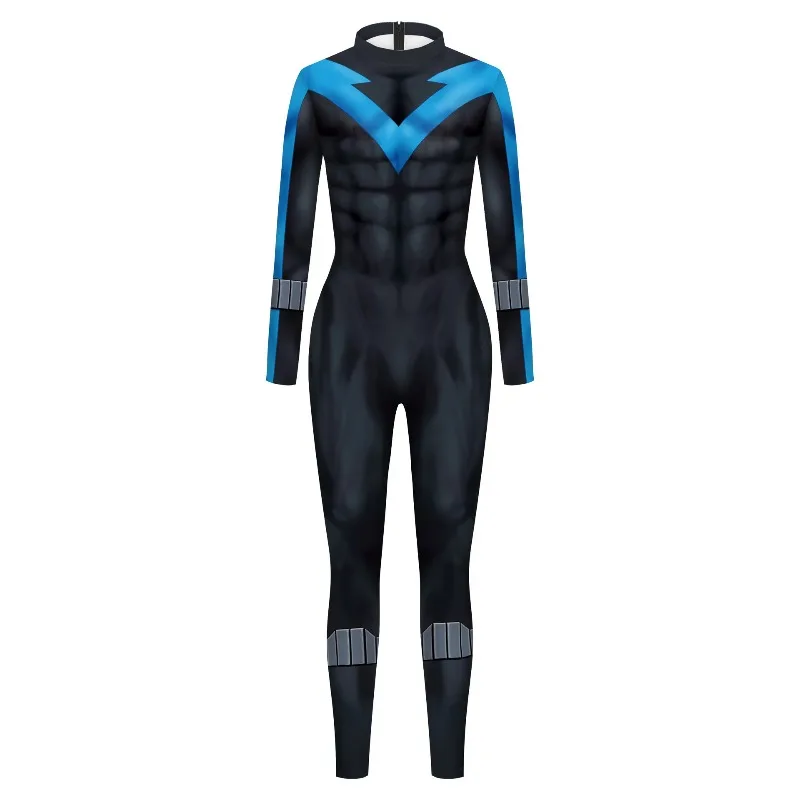 Hombres Erwachsene Männer Cosplay Coole Blau-Schwarze Strumpfhose Muskel-Bodysuit Anzug Halloween Karneval Aufführung Party Rollenspiel Jumpsuit – Detail 4