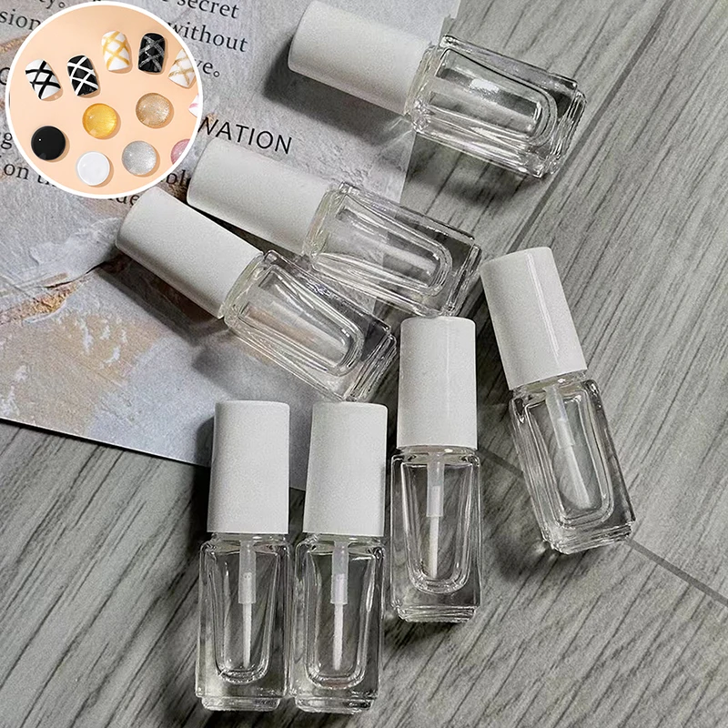 5ML Transparent Glass Bottle Empty Bottle Nail Polish Bottle Essential Oil Container With Draw Line Brush Cap Refillable Bottle