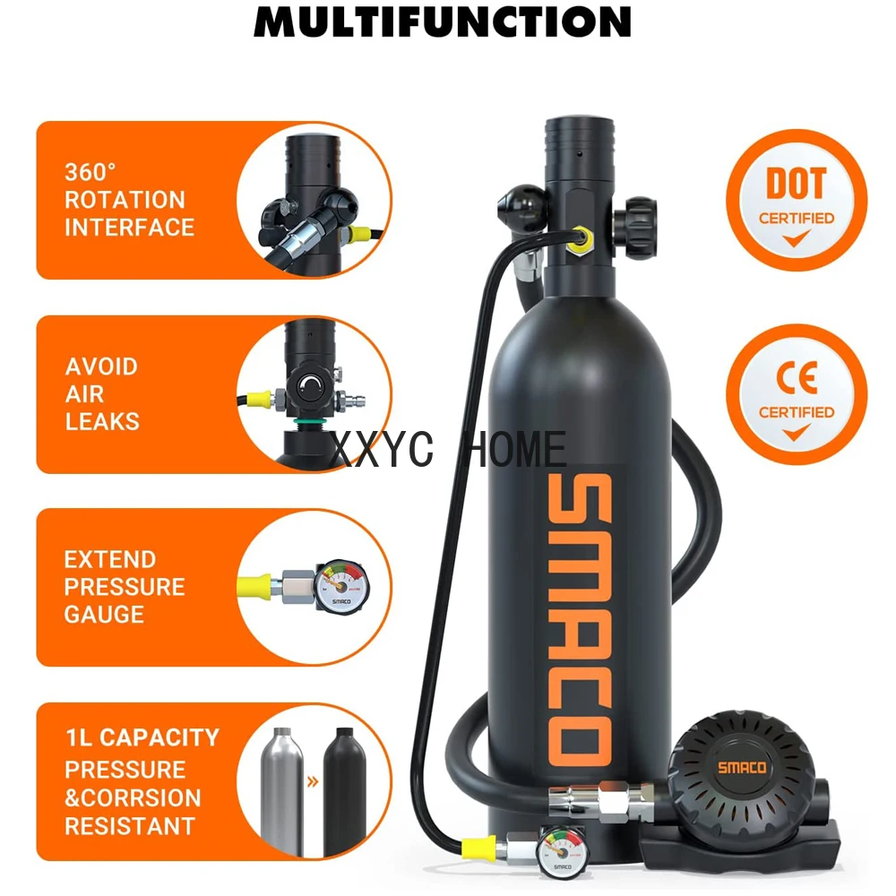 S400Pro Scuba Diving Tank Equipment Portable Snorkeling Oxygen Tank Air Scuba Diving Spare Respirator 1L Refillable Design