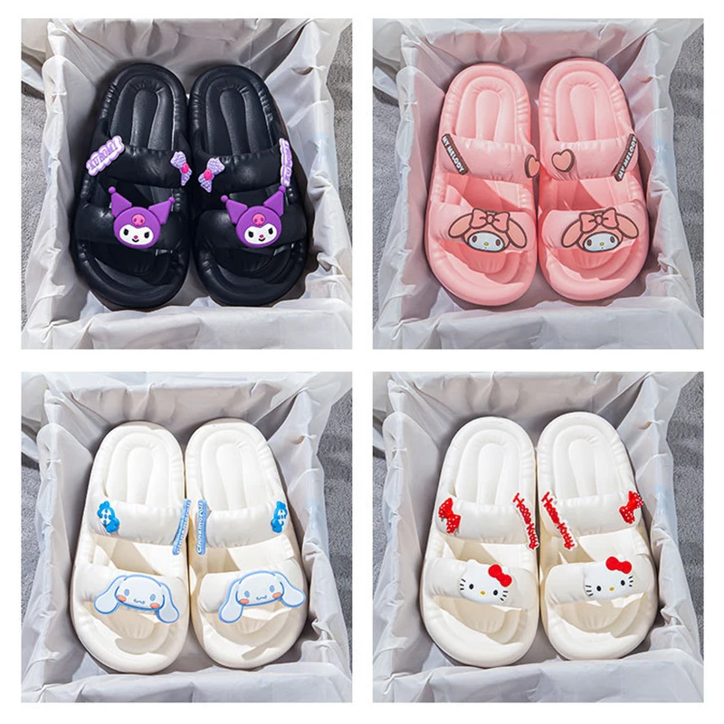 Sanrio Slippers Sandals Cinnamoroll Kuromi Hello Kitty Summer Home Dormitories Anti Slip Thick Soled Slippers Girl Outdoor Sanda